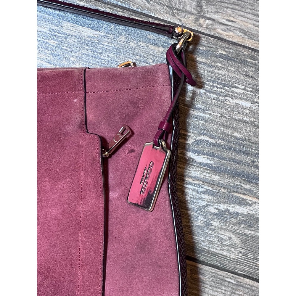 Coach Chelsea Hobo Plum Burgandy Suede Leather Snakeskin Shoulder Bag 35984 RARE - Picture 6 of 15